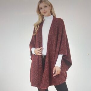 Eyelash Metallic Burgundy Ruana in Burgundy